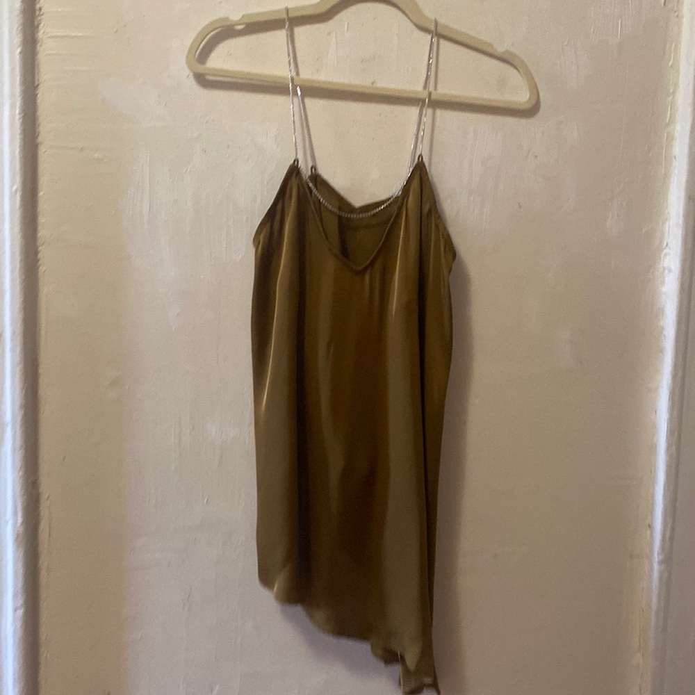 Brown blouse with rhinestone straps and side slits